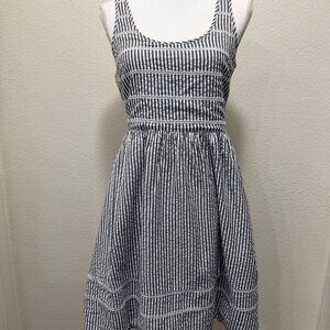 Old Navy gray and white striped sleeveless dress, ruched back, lined, small